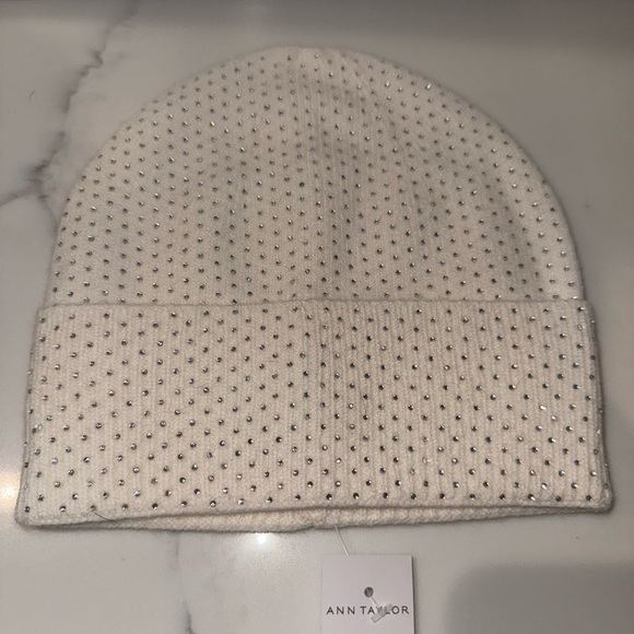New Ann Taylor White Beanie with Silver Accents - Picture 2 of 6
